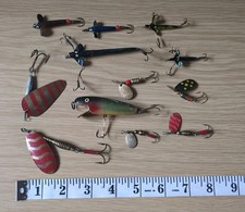 Lot Of Vintage Trout/Predator Fishing Lures, Spinners, Metal Devon Minnows, Etc