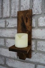 2x Handmade Wooden Wall Sconce Candle Holders (30cm, Shabby Chic, Rustic, pair)