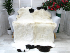 WHITE BROWN QUAD SHEEPSKIN RUG BRITISH JACOB LAMBSKIN SOFA BED THROW SHAGGY Q82