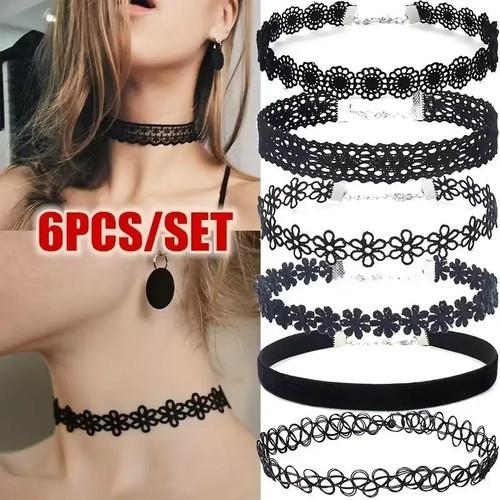 6pcs set black lace chokers - 6pcs/set,