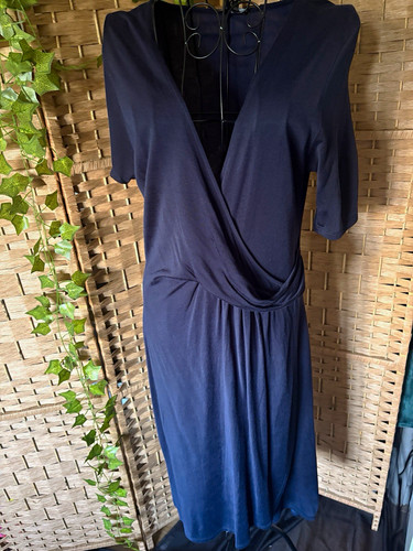 Jaeger navy wrap dress neck - dress, v-neck
