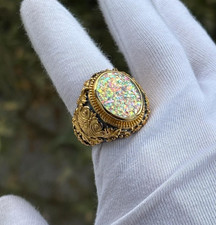 Opal 925 Sterling Silver Men’s Ring, Bronze Detail Vintage Signet Ring