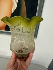 antique green acid etched tulip small oil lamp shade