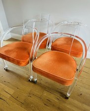 4 Orange Velvet Dining Room Chairs on Coasters Charles Hollis Jones Style