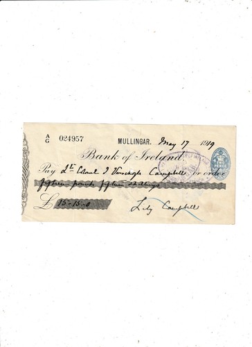 Bank ireland cheque - ireland,