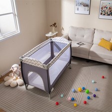4 in 1 Folding Travel Cot Portable Baby Bed Playard with Changing Table Grey