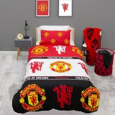 Man United Single Duvet Football Kids Reversible Bedding Red Badges Quilt Cover