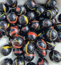 NEW DESIGN - SATORY - 25 Glass Marbles - Black, Red and Yellow Swirl, 16mm