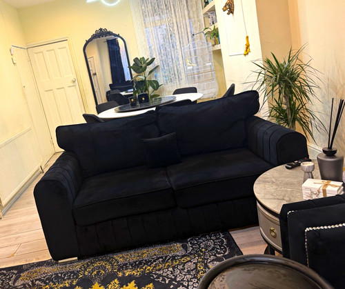 Black velvet seater sofa - black, 3