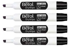 4x BEROL BLACK DRYWIPE MARKER