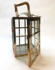 Large Outdoor Garden Lantern Candle Holder Rose Gold Metal Frame Glass Panels