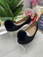 C. H. Creation Pom Pom Black Faux Suede Ballet Pumps Shoes - EU 36 - UK 3