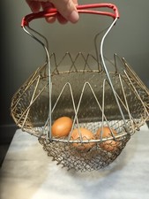 Vtg French Country Farmhouse Kitchen Rustic Wirework Folding Egg Fruit Basket