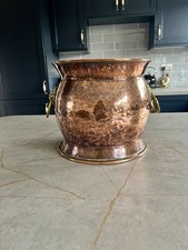 Antique Hammered Copper Coal Scuttle Fireplace Bucket with Brass Handles