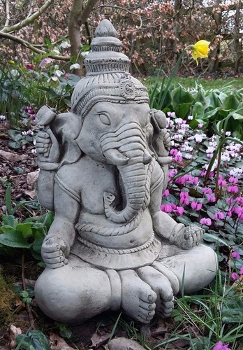 Stone garden meditating ganesh - stone,