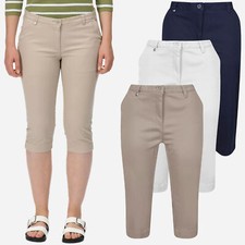 Womens Ladies Capri Three Quarter Cropped Trouser Cotton Summer Holiday Pants