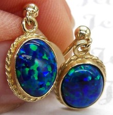 9CT BLACK OPAL DROP EARRINGS CABOCHON  STUD 9 CARAT YELLOW GOLD NEW BOXED