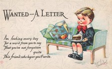 Twelvetrees Postcard Boy on Sofa Wanted A Letter Artist Signed c 1917   Y10