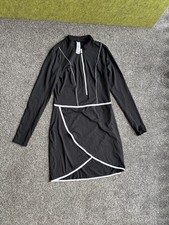 Primark Black Zip Front Contras Trim Modesty Swim Dress Long Sleeve Top S Muslim