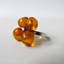 Danish 830 silver ring + 4 amber balls, Einer Fehrn EF, vintage 1960s MCM size K