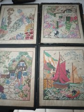  Vintage Embroidered Pictures Framed Hand Stitched 