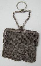 Antique Continetal Silver Coloured White Metal Chainmail Purse Chatelaine Chain