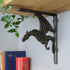 Oakcrafts - Pair of Antique Cast Iron Winged Dragon Shelf Brackets