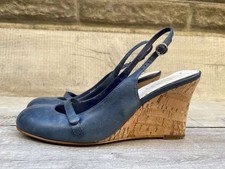 Womens Faith Soft Blue Leather Slingback Hi Cork Wedge Dress Shoes Size 5 38