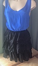 Blue and Black Dress By Motel XS S  or M Layered Rara Detail on Skirt S4