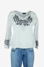 Vintage Hippie Gypsy Floral Blouse Indian Top Kaftan 90s White Size L - LB382