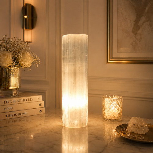 Selenite cylinder lamp crystal - selenite,