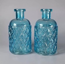 Romagna Style Blue Glass Bottles x2 - 5" Decorative Vases - Floristry Home Décor