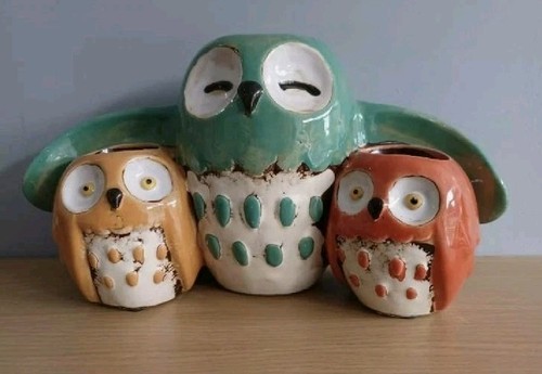 Owl family planter ceramic - owl,