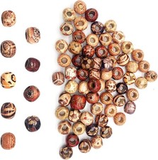 100pcs Natural Printed Wooden Beads,Wooden Beads Macrame Large HoleBeads,Variou