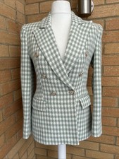 ZARA Blazer Sage Green Houndstooth Gingham Check Jacket Small Uk 8 10 S