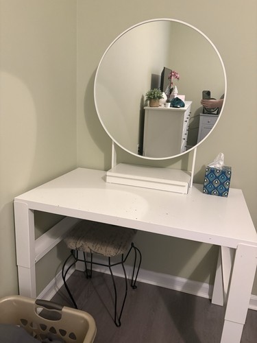 White vanity desk with mirror - white,