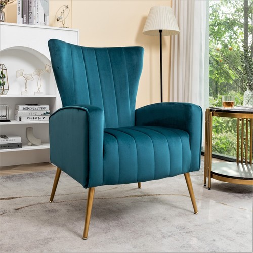 Velvet accent chair with metal - accent,