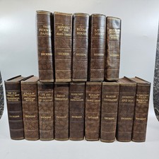 Dickens Odhams Set Of 14 Brown Faux Leather Hardback Books Charles Dickens