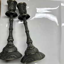  Shabbat Candle Holder with Engraved Design Premium Candlestick Judaica Gf x2