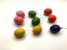 Nice Vintage Lot 9 Small Wooden Eggs Tree Decoration-Cotton Hangers