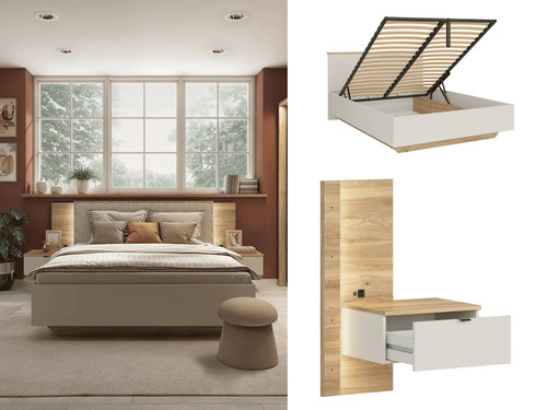 Beige bed ottoman storage - bed,