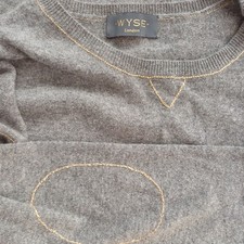 Wyse London Grey 100% Cashmere Jumper with Gold Trim Size 3 UK 12 M