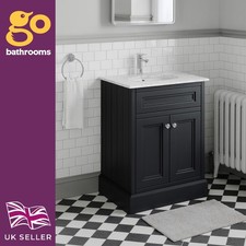Black Bathroom Vanity Unit with Marble Top & Ceramic Basin Traditional Sink 600