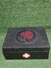 Large Vintage Wooden First Aid Box With English Rose? Decoration Dated 1938