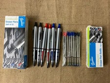 Genius Crossword Eraser Ink Pens X 6 With Refills Blue Black Red