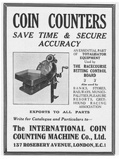 THE INTERNATIONAL COIN COUNTING MACHINE CO Vintage Advertisement 1930