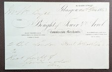 1863 J. Tower & Arrol Whisky Punchions & Ale Casks Dixon St Glasgow Invoice