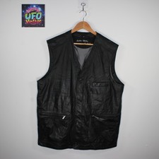 Vintage Mens Leather Waistcoat Size 54 Black Western Buttoned Vintage 90s