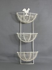 Vintage Shabby Chic Style Cream Metal Chicken Design 3 Basket Wall Storage Unit