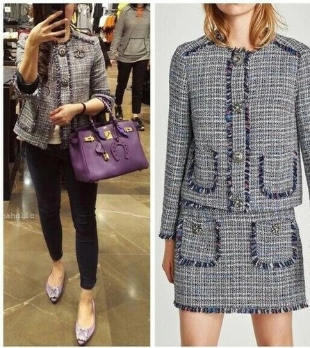 Zara navy white - gold, tweed